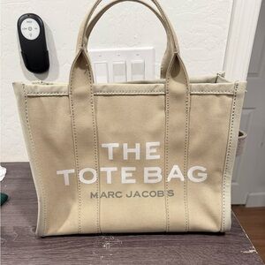 Marc Jacobs Beige Canvas Tote Bag with White Logo